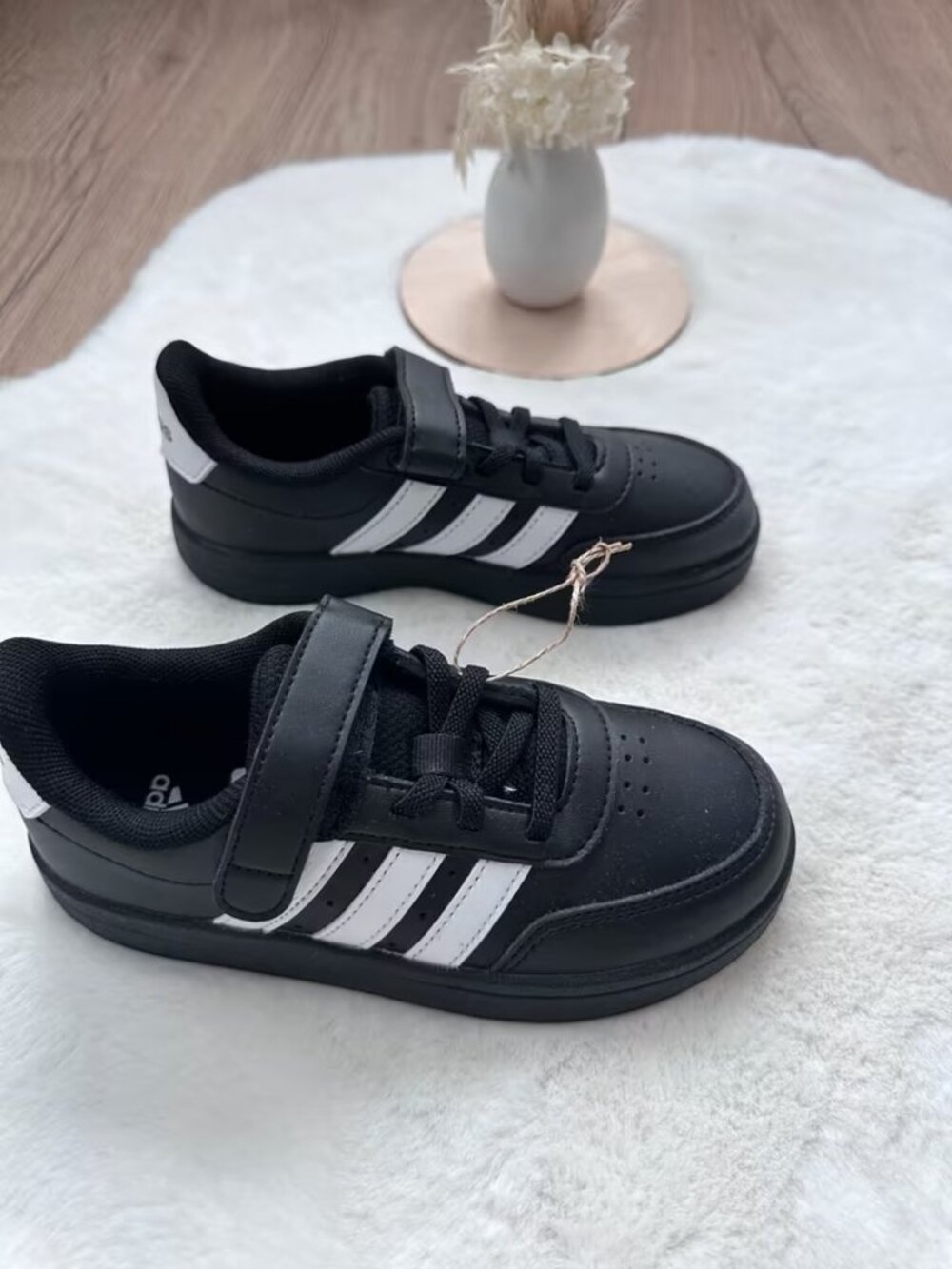 Adidas Kids' Breaknet Sneakers — Black/White with Velcro Strap, US Youth Size 12
